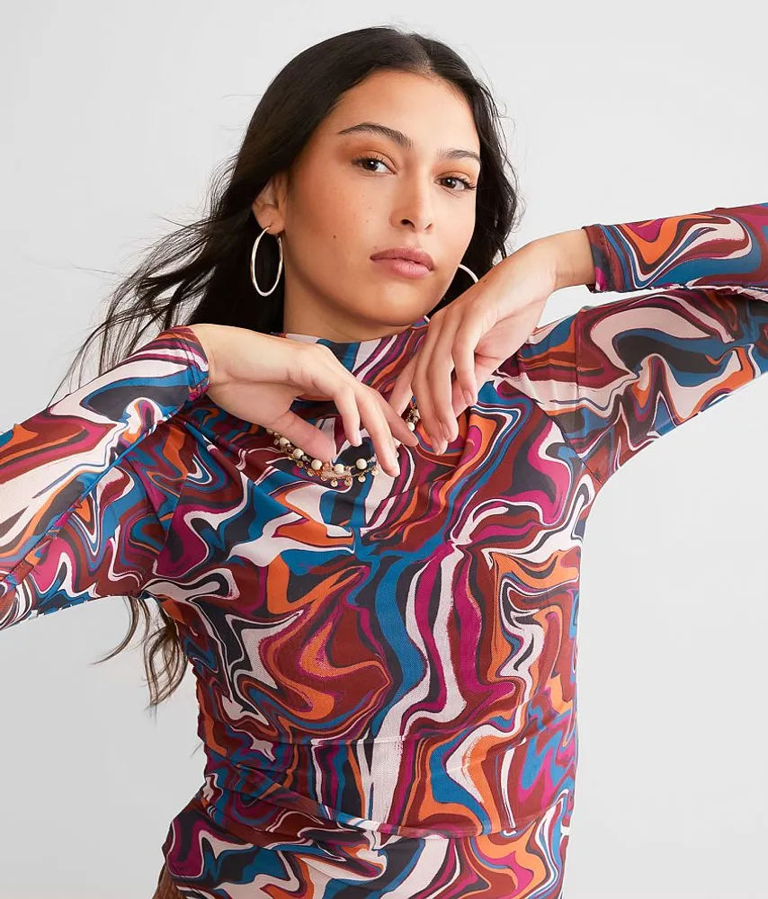 Willow & Root Marble Print Mesh Top