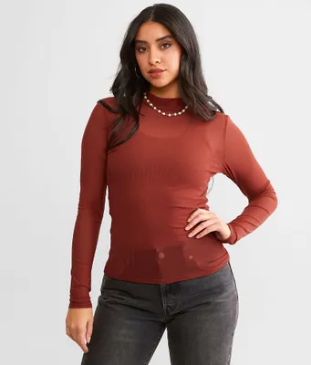 BKEssentials Mock Neck Mesh Top