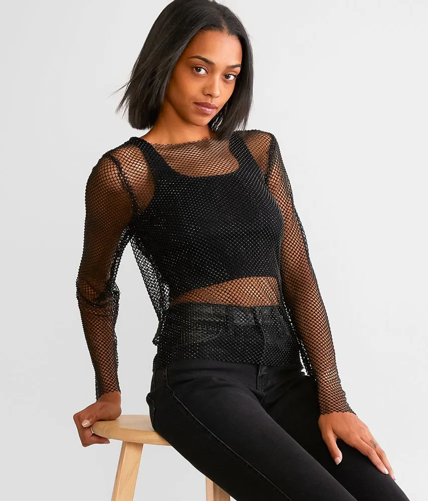 Rhinestone Mesh Top