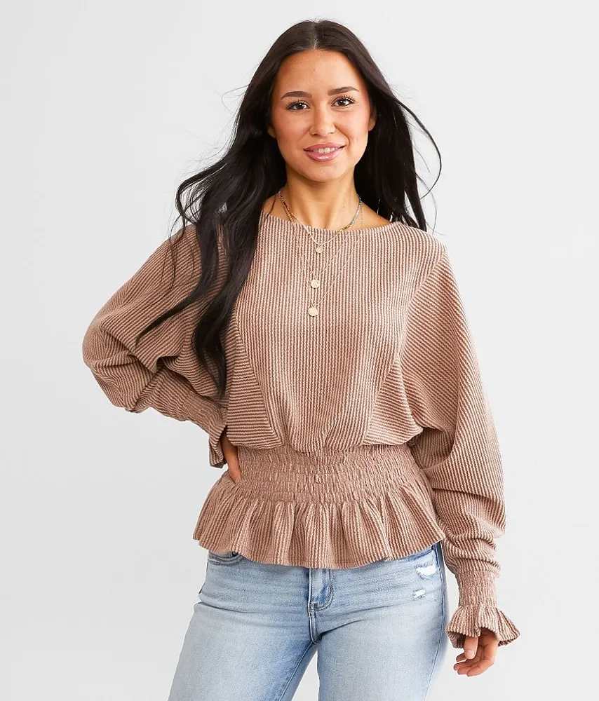 Ribbed Dolman Peplum Top
