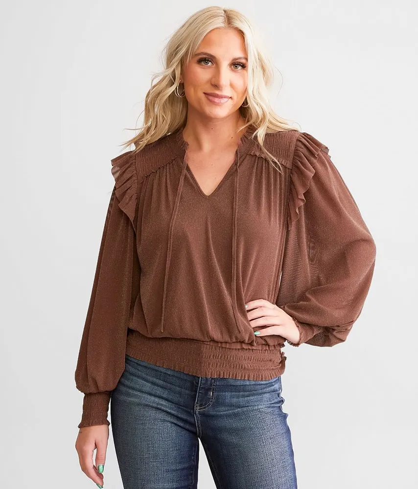 Metallic Ruffle Mesh Top