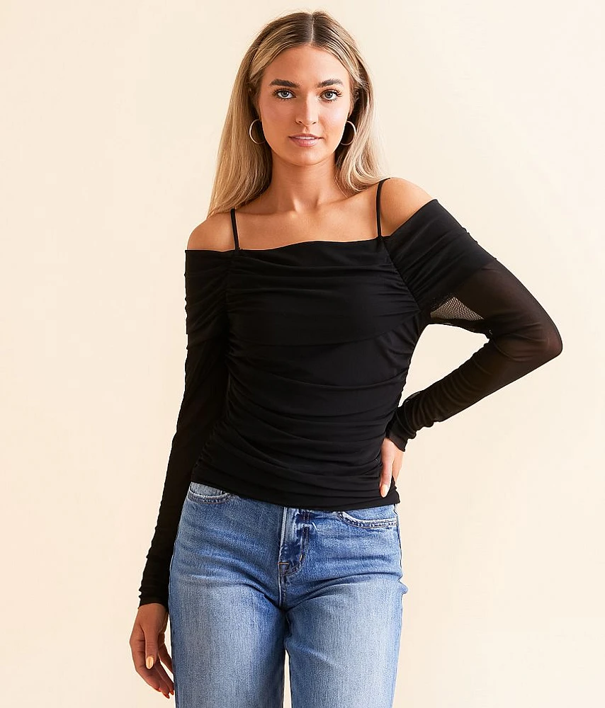 Cold Shoulder Mesh Top