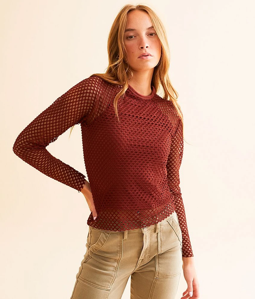 Raw Edge Fishnet Top
