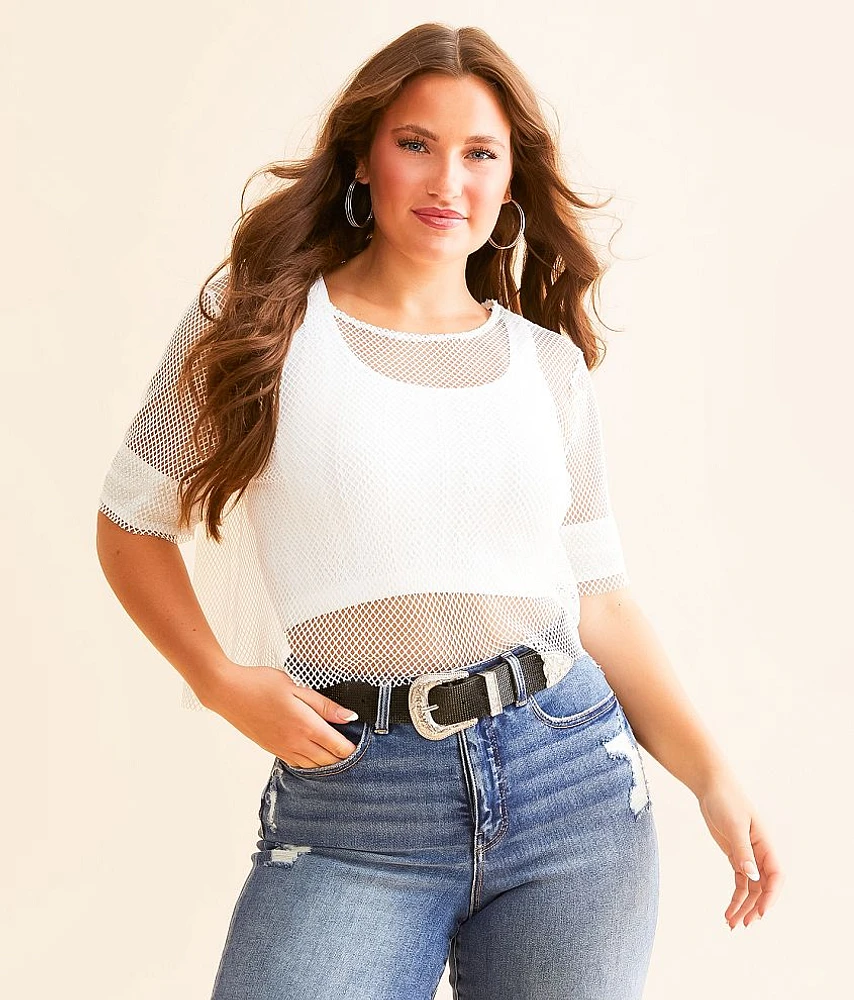 Raw Edge Fishnet Top