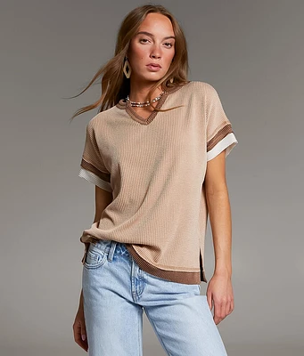 BKE Raw Edge Ribbed Top