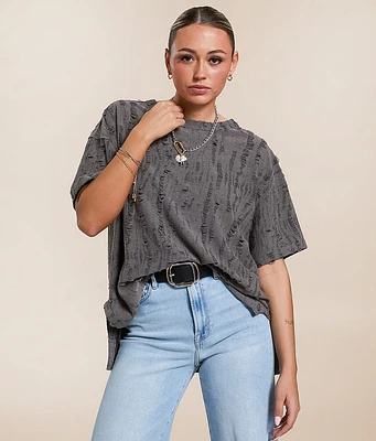 Gilded Intent Distressed Overlay Oversized T-Shirt