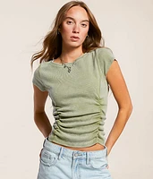 Gilded Intent Ruched Rib Knit T-Shirt