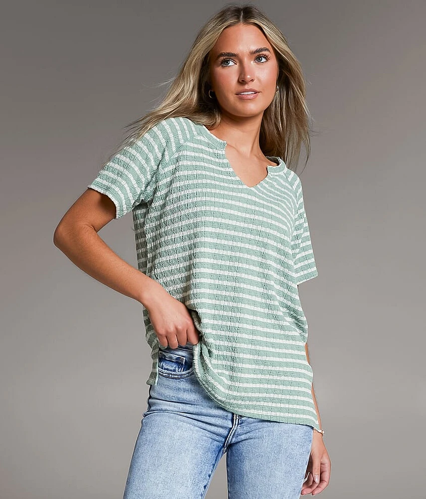 BKE Raw Edge Striped Top