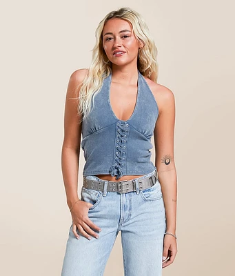 Gilded Intent Lace-Up Halter Tank Top