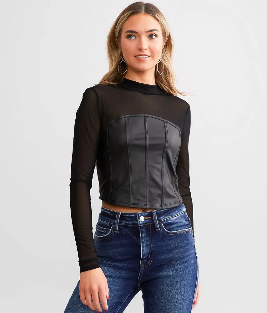 Faux Leather Mesh Top