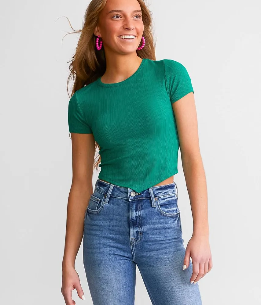 Ribbed Handkerchief Hem T-Shirt