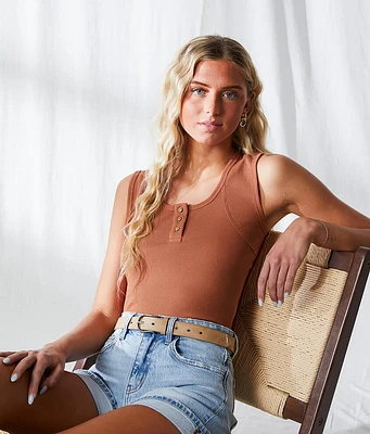 BKE Resort Ribbed Henley Tank Top