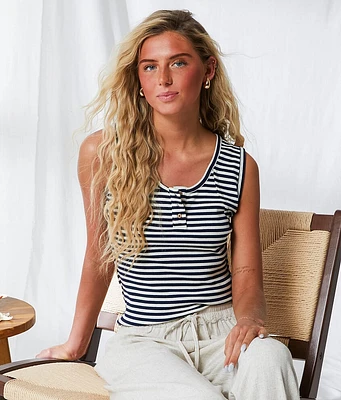 BKE Resort Striped Henley Tank Top