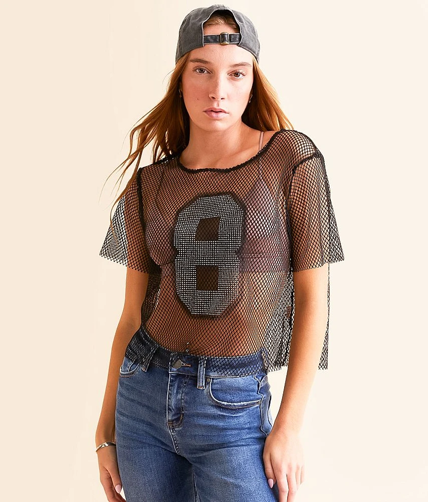 Raw Edge Fishnet Jersey Cropped Top