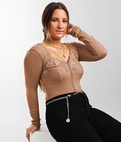 red by BKE Metallic Lace Top