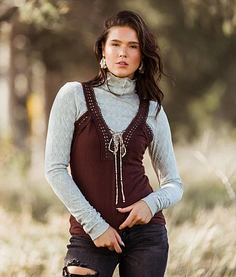 Gimmicks Lace-Up Crochet Tank Top