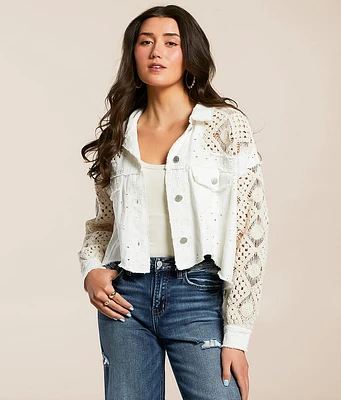 Miss Me Pieced Eyelet Denim Cropped Jacket