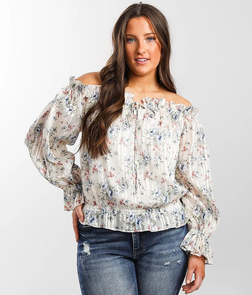 Floral Chiffon Ruffle Top