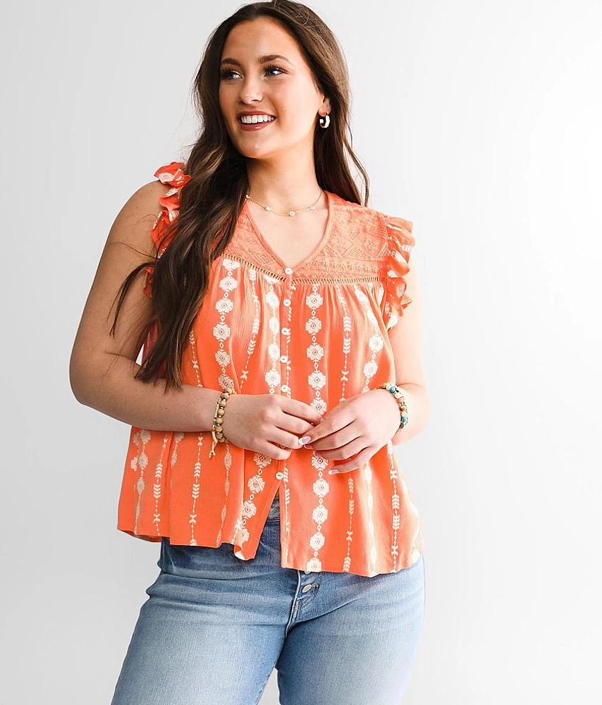 Embroidered Cap Sleeve Blouse