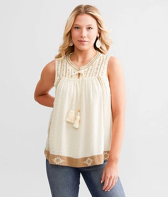 Miss Me Nubby Floral Embroidered Tank Top