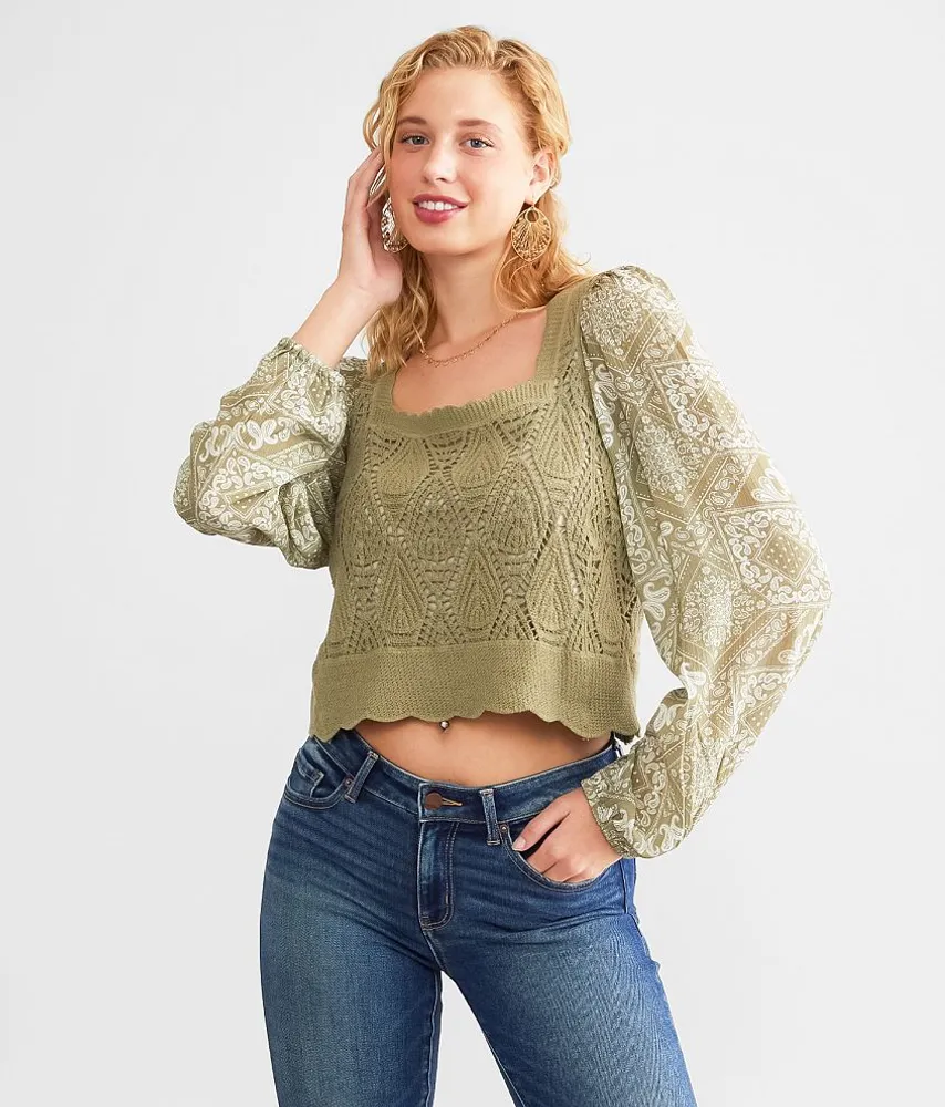 Paisley Print Crochet Cropped Top
