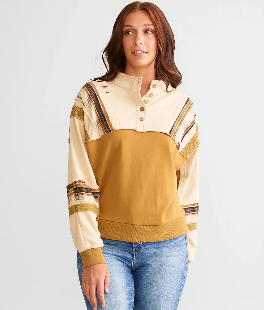 Pieced Henley Pullover
