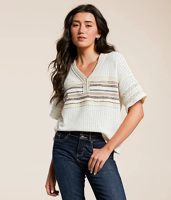 Miss Me Striped Henley Sweater