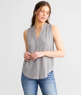 Buckle Black Textured Tank Top