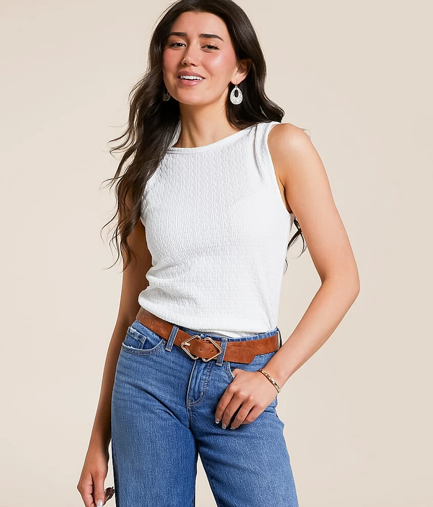 Textured High Neck Tank Top