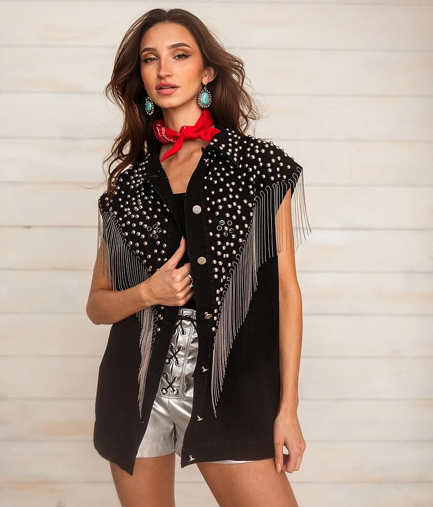 Fringe Oversized Denim Vest