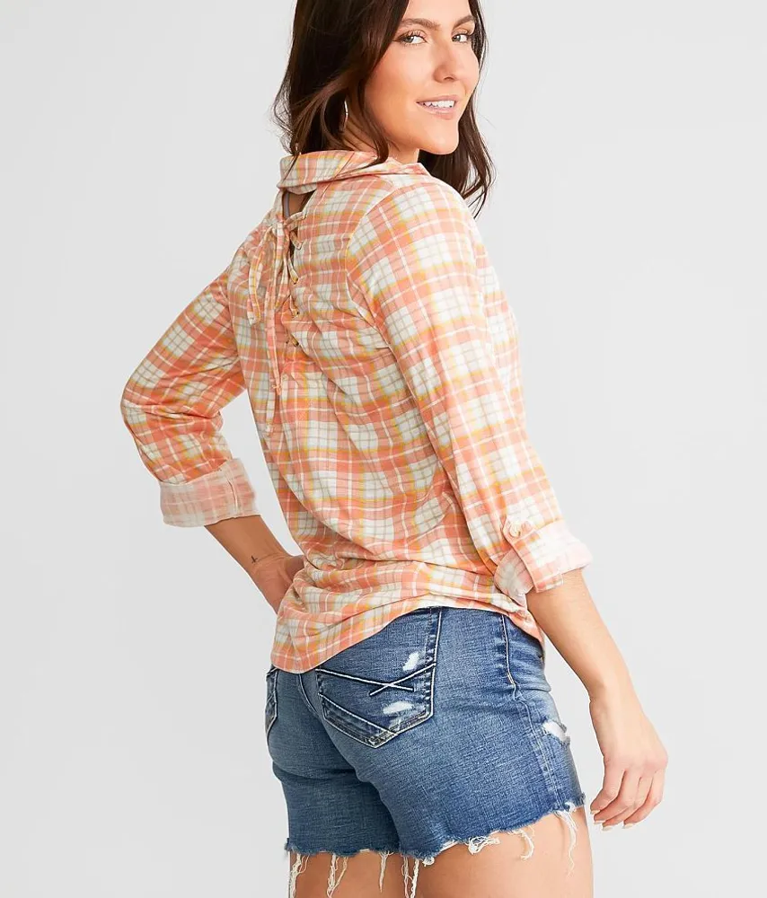 Back Lace-Up Plaid Shirt