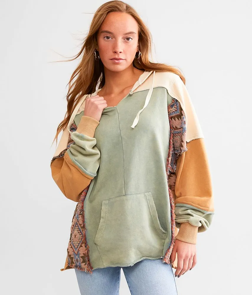 Pieced Knit Hooded Sweatshirt