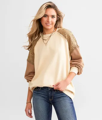 BKE Pieced Crochet Pullover