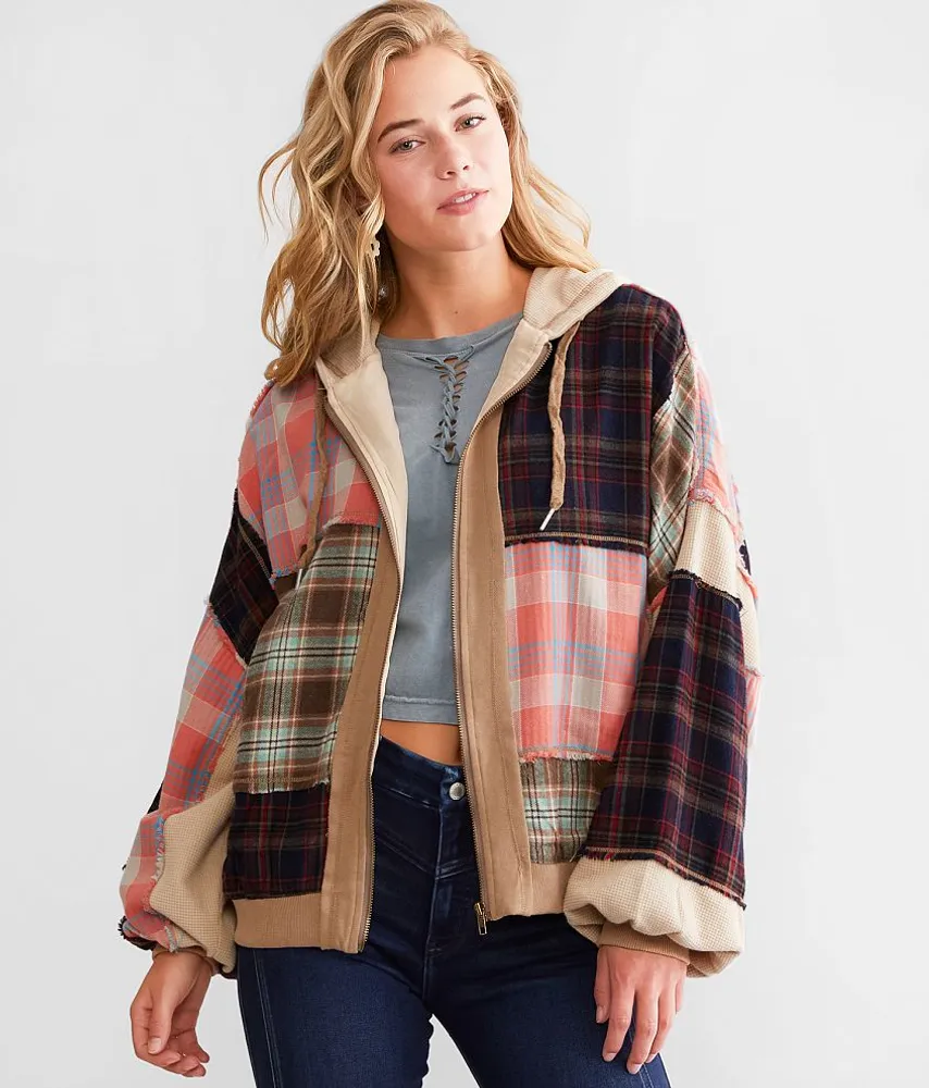 Pieced Plaid Oversized Jacket