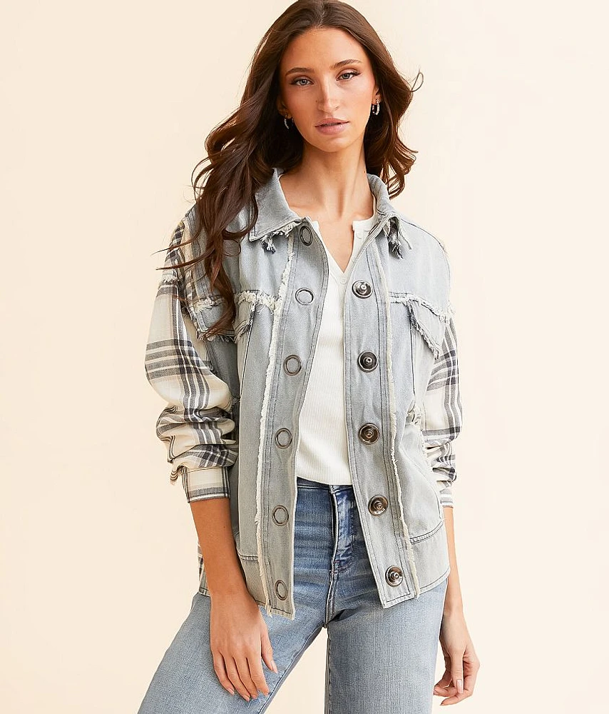 Plaid Pieced Denim Jacket