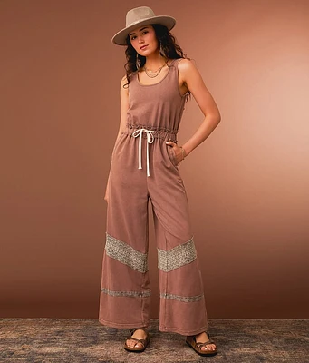 Gimmicks Washed Crochet Inset Wide Leg Jumpsuit