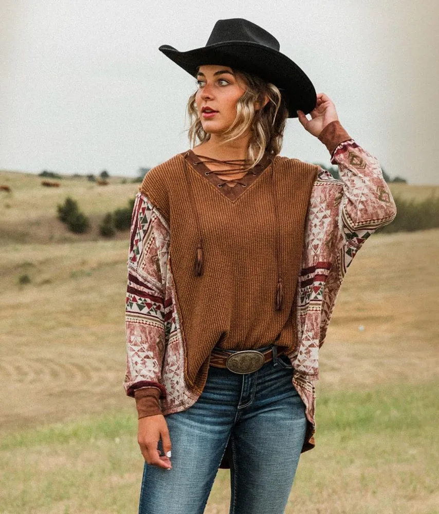 Pieced Waffle Knit Top