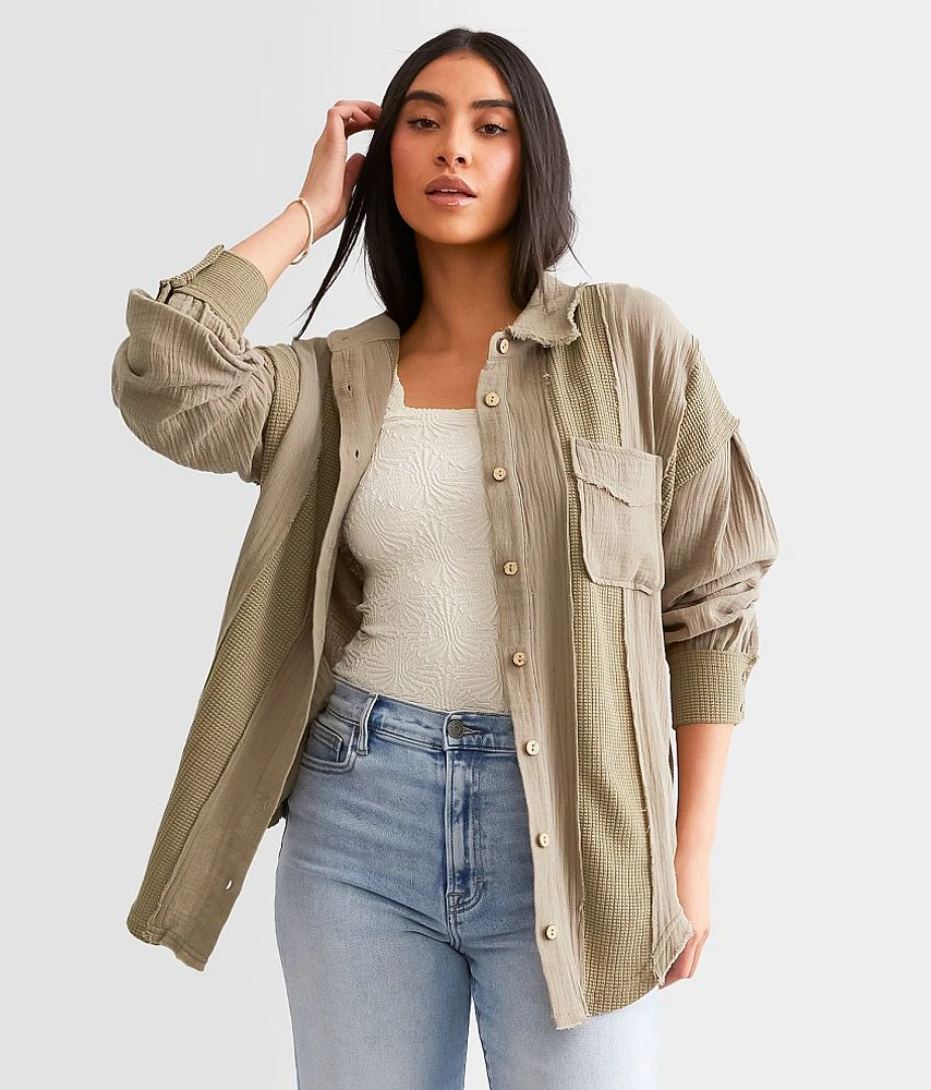 Pieced Waffle Knit Boyfriend Shirt