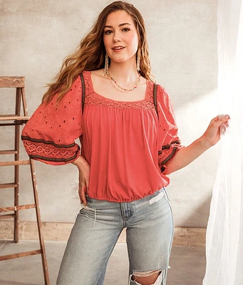 Gimmicks Square Neck Crochet Top