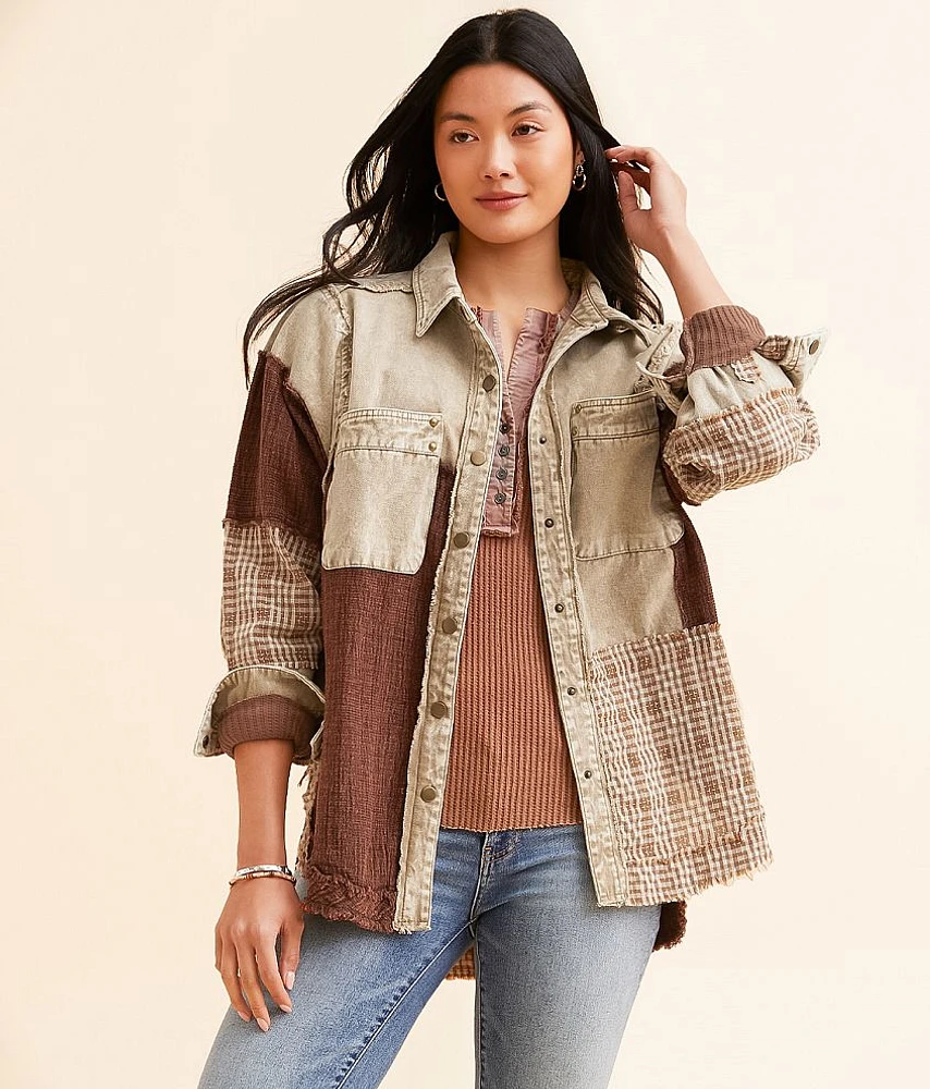 Pieced Plaid Washed Boyfriend Shirt