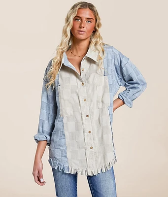 Oli & Hali Pieced Checker Fringe Shirt