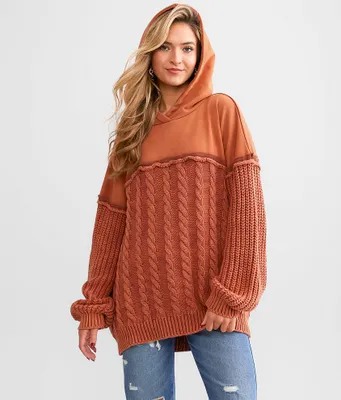 Gilded Intent Cable Knit Hooded Sweater
