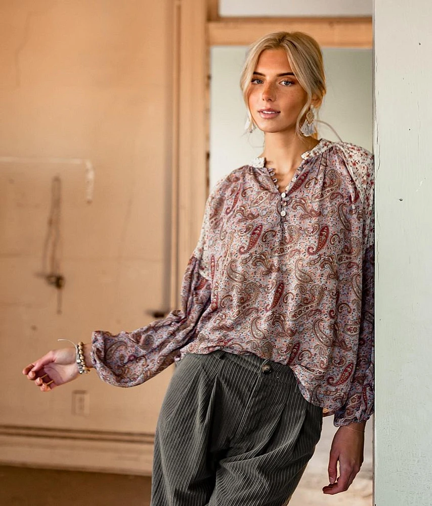 Gimmicks Paisley Chiffon Henley Blouse