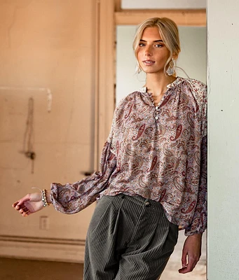 Gimmicks Paisley Chiffon Henley Blouse