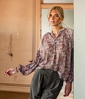 Gimmicks Paisley Chiffon Henley Blouse
