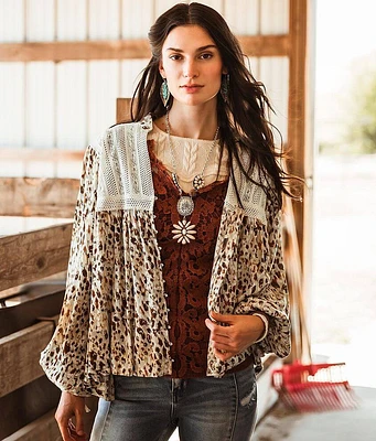 Gimmicks Pieced Lace Woven Blouse