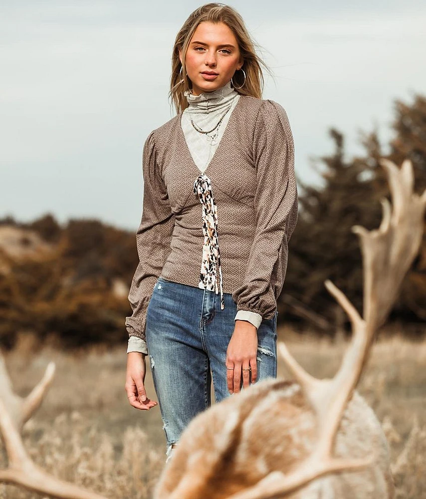 Gimmicks Textured Lace-Up Top
