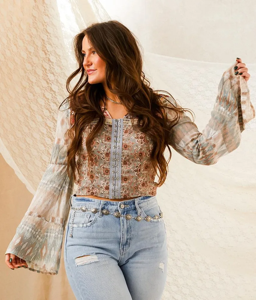Mixed Floral Print Cropped Top
