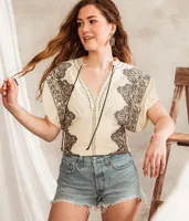 Gimmicks Embroidered Dolman Cropped Top