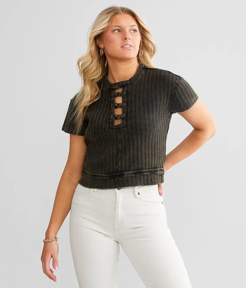 Textured Knit Cropped T-Shirt